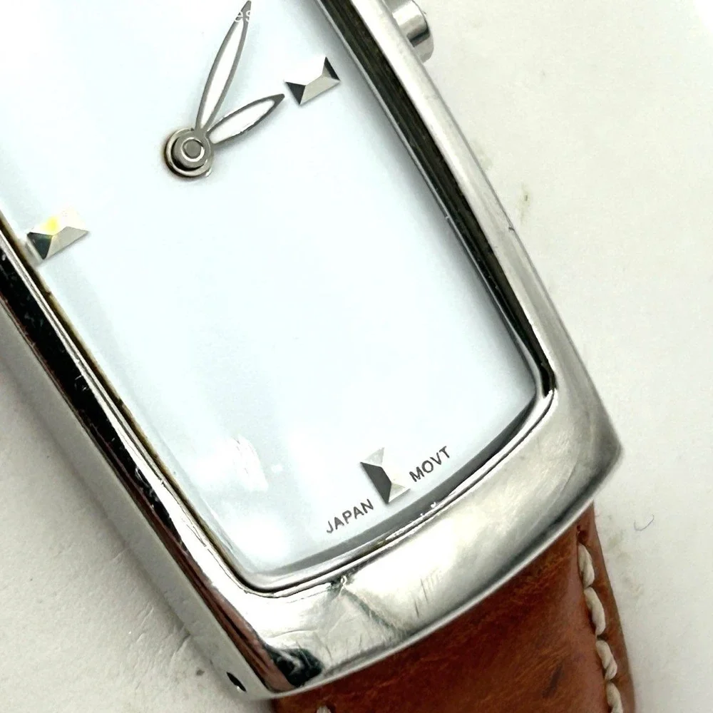 Vintage Y2K Splash Women's Watch Silver Rectangular Minimalist Cognac Leather